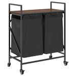 Casa si Gradina - Sanitare - Suporturi si accesorii baie - Accesorii baie - Cos de rufe 2 compartimente cu roti stejar maro - Infinity.ro