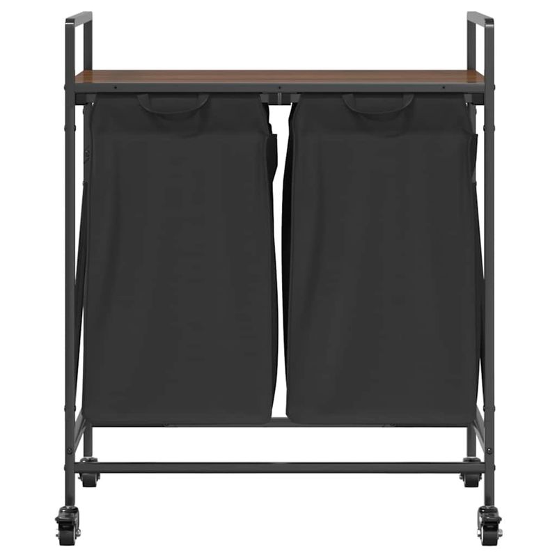 Casa si Gradina - Sanitare - Suporturi si accesorii baie - Accesorii baie - Cos de rufe 2 compartimente cu roti stejar maro - Infinity.ro