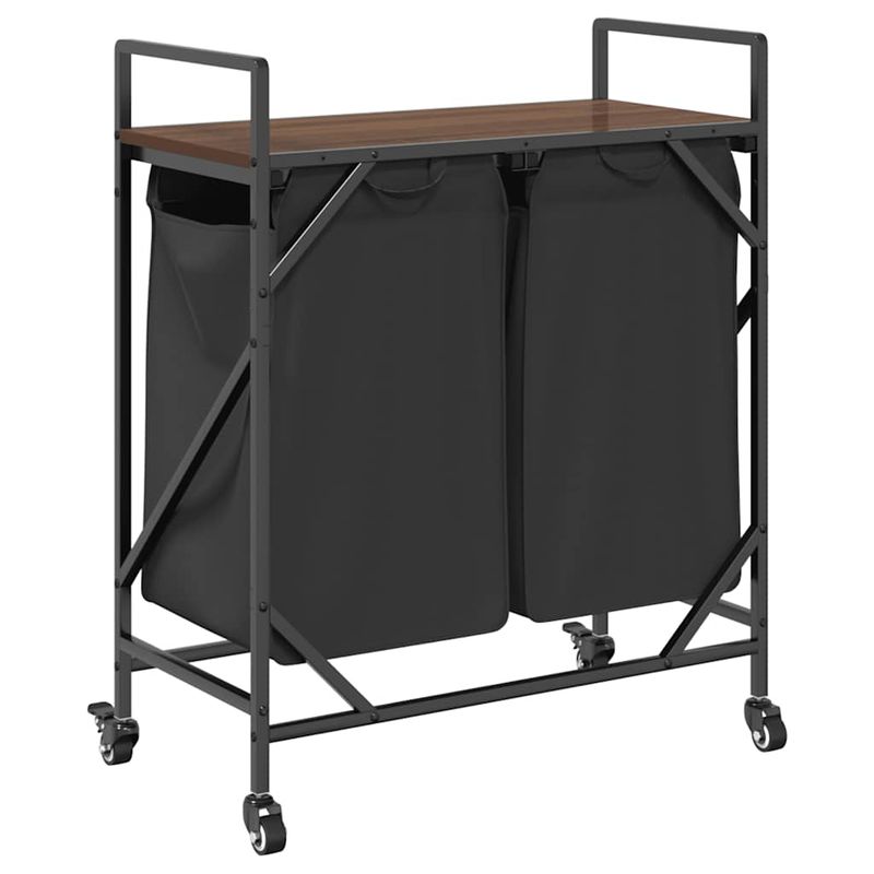 Casa si Gradina - Sanitare - Suporturi si accesorii baie - Accesorii baie - Cos de rufe 2 compartimente cu roti stejar maro - Infinity.ro