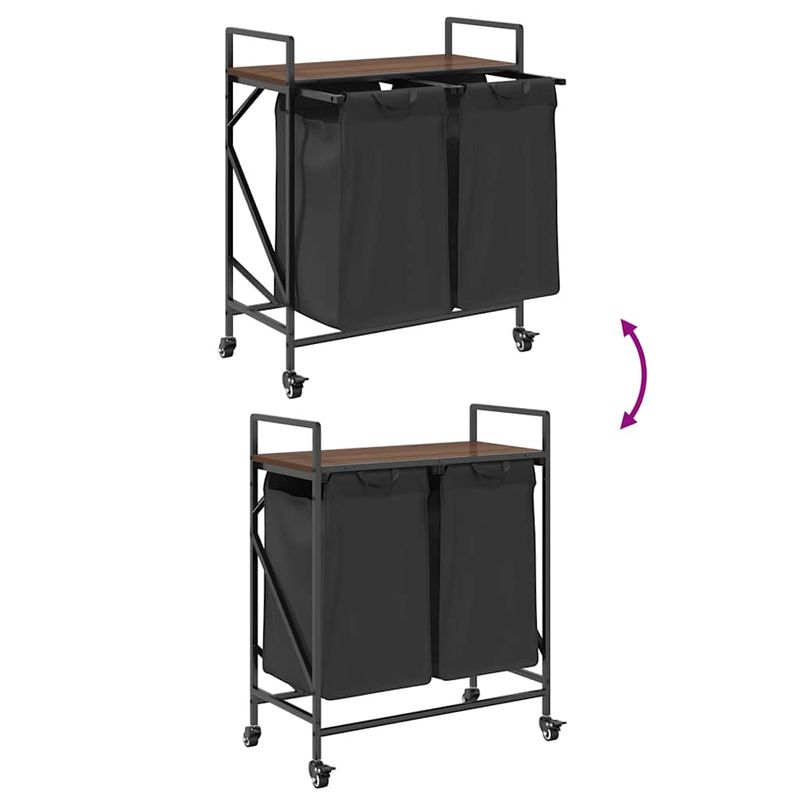 Casa si Gradina - Sanitare - Suporturi si accesorii baie - Accesorii baie - Cos de rufe 2 compartimente cu roti stejar maro - Infinity.ro