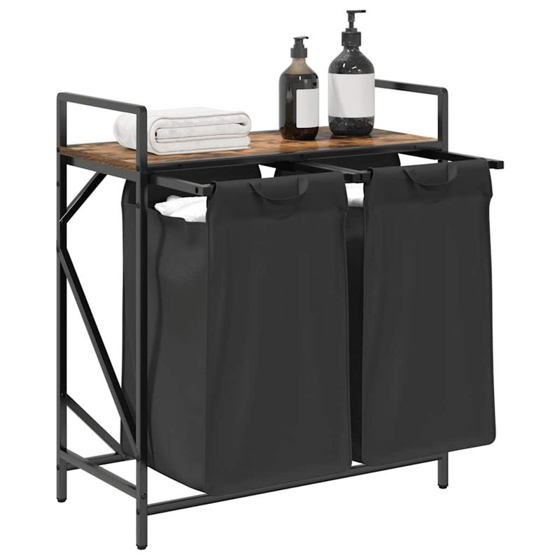 Casa si Gradina - Sanitare - Suporturi si accesorii baie - Accesorii baie - Cos de rufe 2 compartimente cu raft stejar fumuriu - Infinity.ro