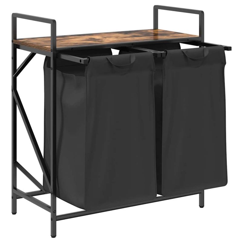 Casa si Gradina - Sanitare - Suporturi si accesorii baie - Accesorii baie - Cos de rufe 2 compartimente cu raft stejar fumuriu - Infinity.ro