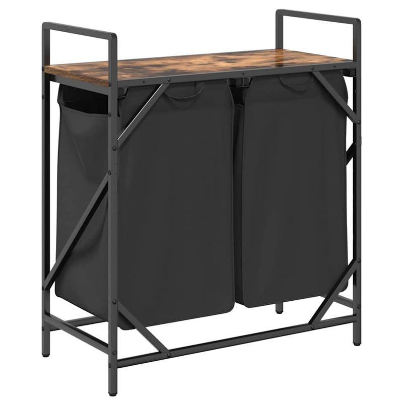 Casa si Gradina - Sanitare - Suporturi si accesorii baie - Accesorii baie - Cos de rufe 2 compartimente cu raft stejar fumuriu - Infinity.ro