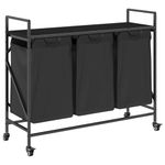 Casa si Gradina - Sanitare - Suporturi si accesorii baie - Accesorii baie - Cos de rufe 3 compartimente cu roti stejar negru - Infinity.ro