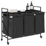 Casa si Gradina - Sanitare - Suporturi si accesorii baie - Accesorii baie - Cos de rufe 3 compartimente cu roti stejar negru - Infinity.ro