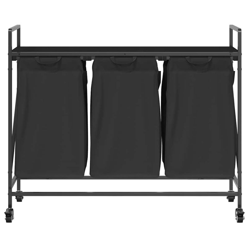 Casa si Gradina - Sanitare - Suporturi si accesorii baie - Accesorii baie - Cos de rufe 3 compartimente cu roti stejar negru - Infinity.ro