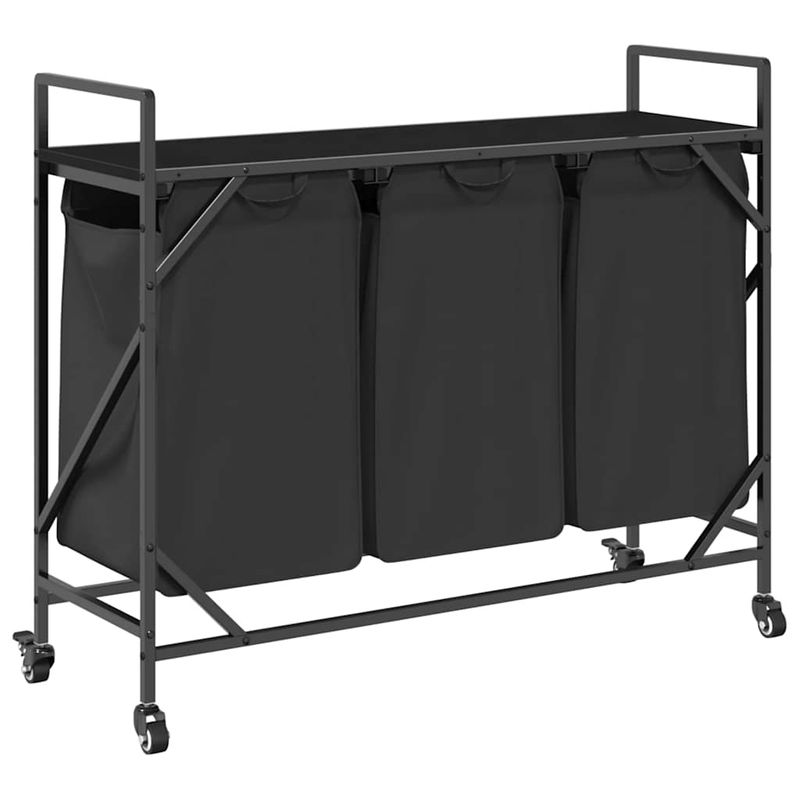 Casa si Gradina - Sanitare - Suporturi si accesorii baie - Accesorii baie - Cos de rufe 3 compartimente cu roti stejar negru - Infinity.ro