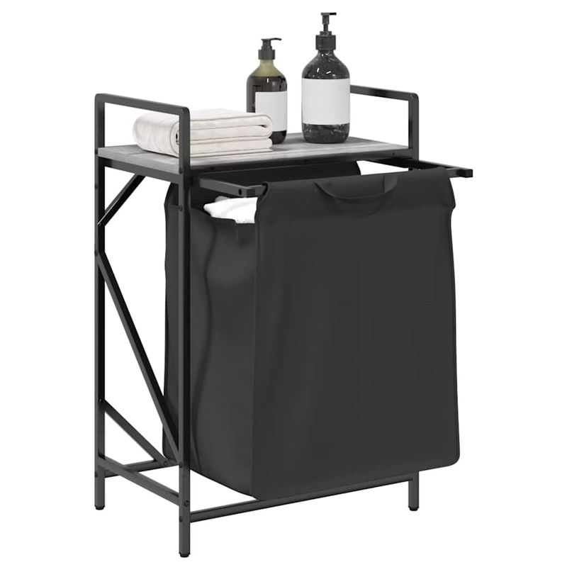 Casa si Gradina - Sanitare - Suporturi si accesorii baie - Accesorii baie - Cos de rufe 1 compartiment cu raft sonoma gri - Infinity.ro