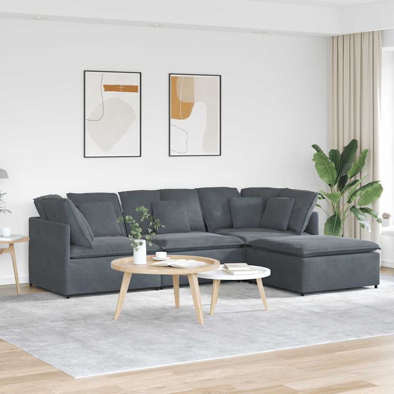 Casa si Gradina - Mobilier - Canapele si coltare - Canapele - Canapea modulara cu taburet si perne catifea gri inchis - Infinity.ro