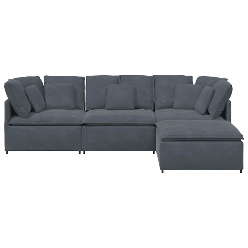 Casa si Gradina - Mobilier - Canapele si coltare - Canapele - Canapea modulara cu taburet si perne catifea gri inchis - Infinity.ro