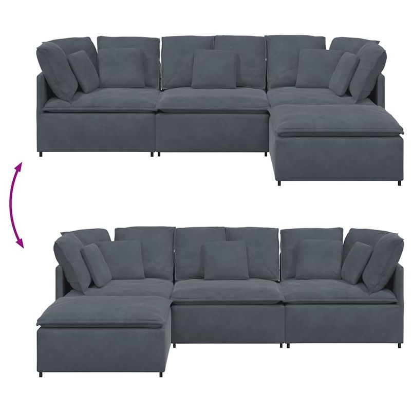 Casa si Gradina - Mobilier - Canapele si coltare - Canapele - Canapea modulara cu taburet si perne catifea gri inchis - Infinity.ro