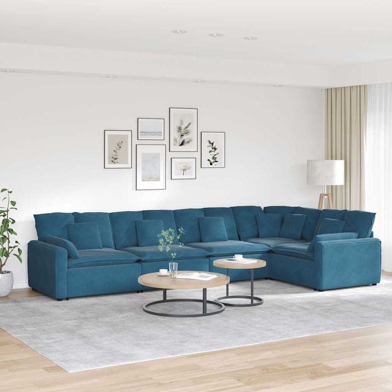Casa si Gradina - Mobilier - Canapele si coltare - Canapele - Canapea modulara cu perne, albastru, catifea - Infinity.ro