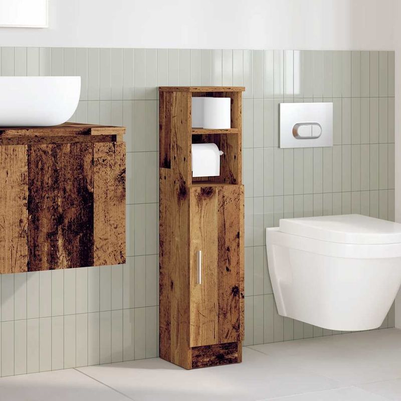 Casa si Gradina - Mobilier - Mobilier baie - Comode baie - Dulap de baie cu suport role, lemn vechi, 20,5x22x90 cm - Infinity.ro