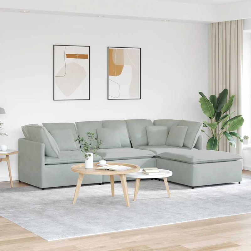 Casa si Gradina - Mobilier - Canapele si coltare - Canapele - Canapea modulara cu taburet si perne, catifea, gri deschis - Infinity.ro