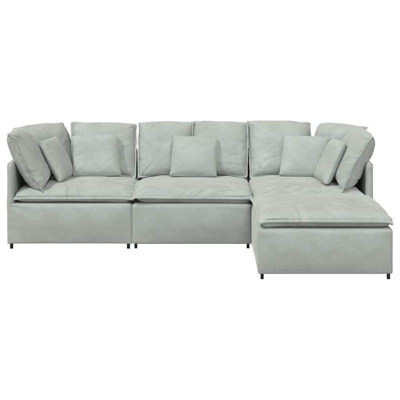 Casa si Gradina - Mobilier - Canapele si coltare - Canapele - Canapea modulara cu taburet si perne, catifea, gri deschis - Infinity.ro