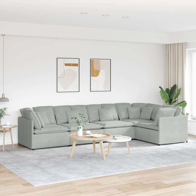 Casa si Gradina - Mobilier - Canapele si coltare - Canapele - Canapea modulara cu perne, gri deschis, catifea - Infinity.ro
