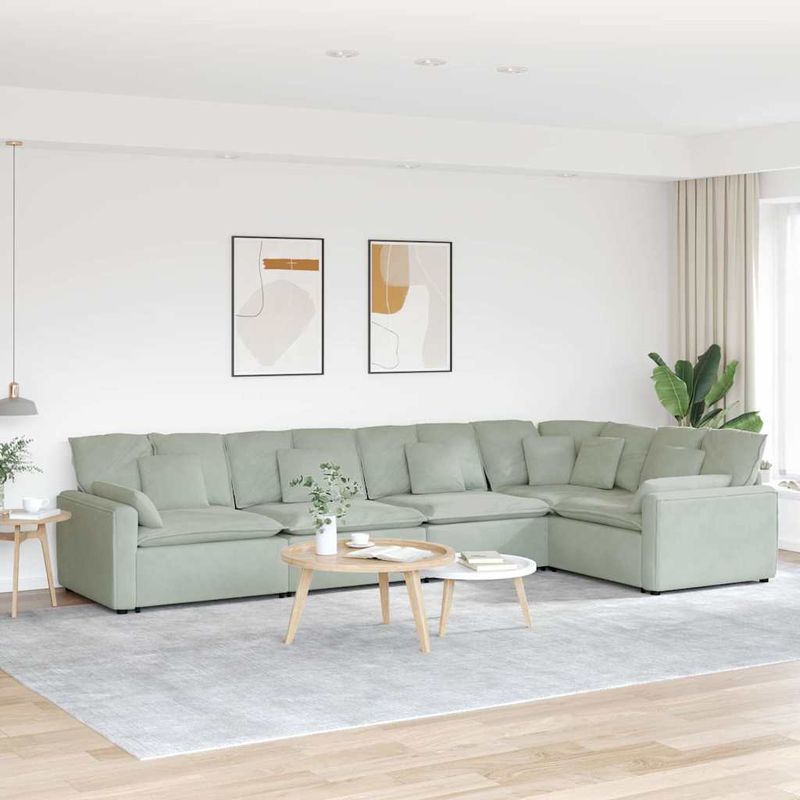 Casa si Gradina - Mobilier - Canapele si coltare - Canapele - Canapea modulara cu perne, gri deschis, catifea - Infinity.ro