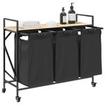 Market - Spalare si intretinere rufe - Uscatoare de rufe si accesorii - Cos de rufe 3 compartimente cu roti stejar sonoma - Infinity.ro