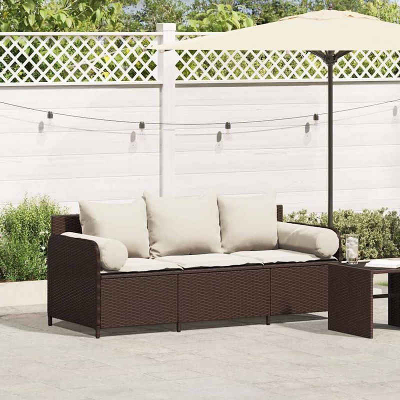 Casa si Gradina - Gradina si terasa - Mobilier exterior - Canapele si fotolii gradina - Canapea de gradina cu perne, 3 locuri, maro, poliratan - Infinity.ro