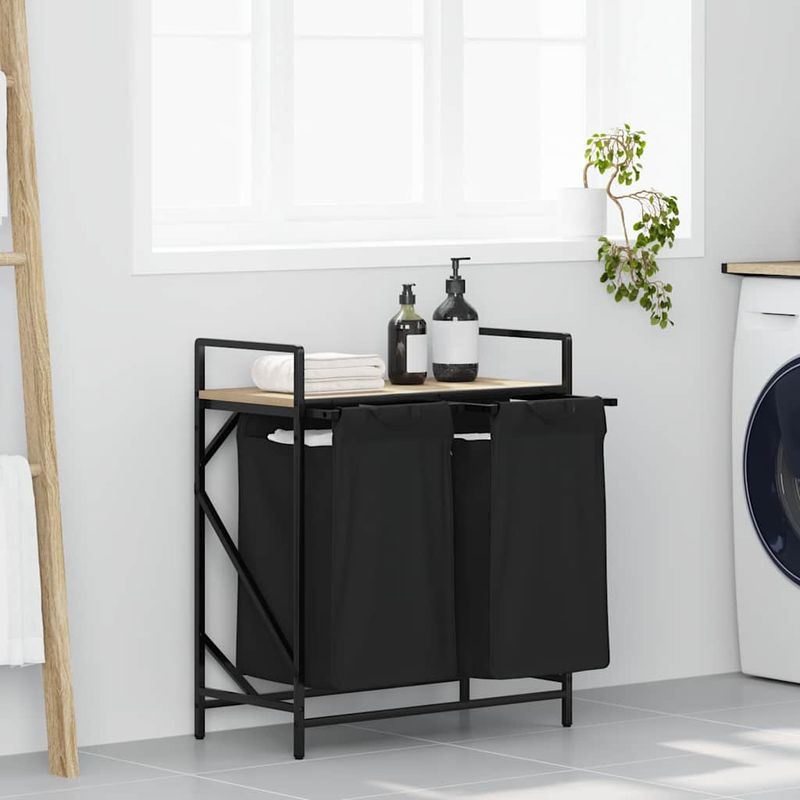 Market - Spalare si intretinere rufe - Uscatoare de rufe si accesorii - Cos de rufe 2 compartimente cu raft stejar sonoma - Infinity.ro
