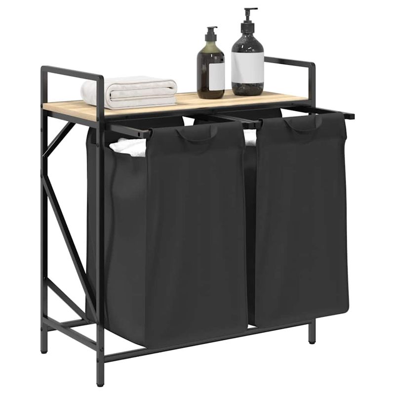 Market - Spalare si intretinere rufe - Uscatoare de rufe si accesorii - Cos de rufe 2 compartimente cu raft stejar sonoma - Infinity.ro