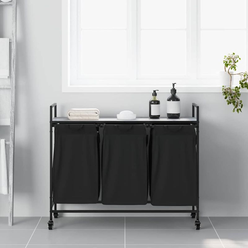 Market - Spalare si intretinere rufe - Uscatoare de rufe si accesorii - Cos de rufe 3 compartimente cu roti sonoma gri - Infinity.ro