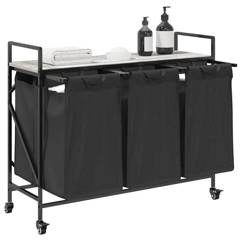 Market - Spalare si intretinere rufe - Uscatoare de rufe si accesorii - Cos de rufe 3 compartimente cu roti sonoma gri - Infinity.ro