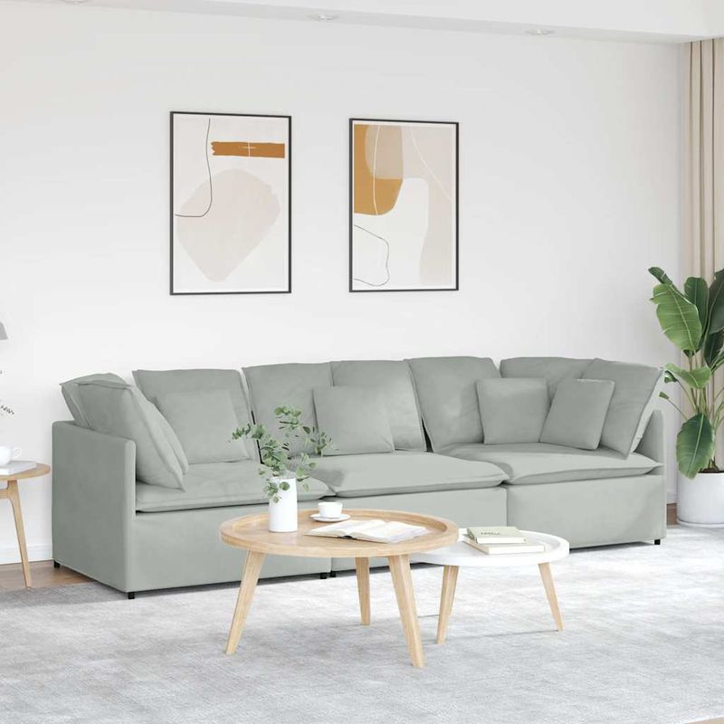 Casa si Gradina - Mobilier - Canapele si coltare - Canapele - Canapea modulara cu perne, gri deschis, catifea - Infinity.ro