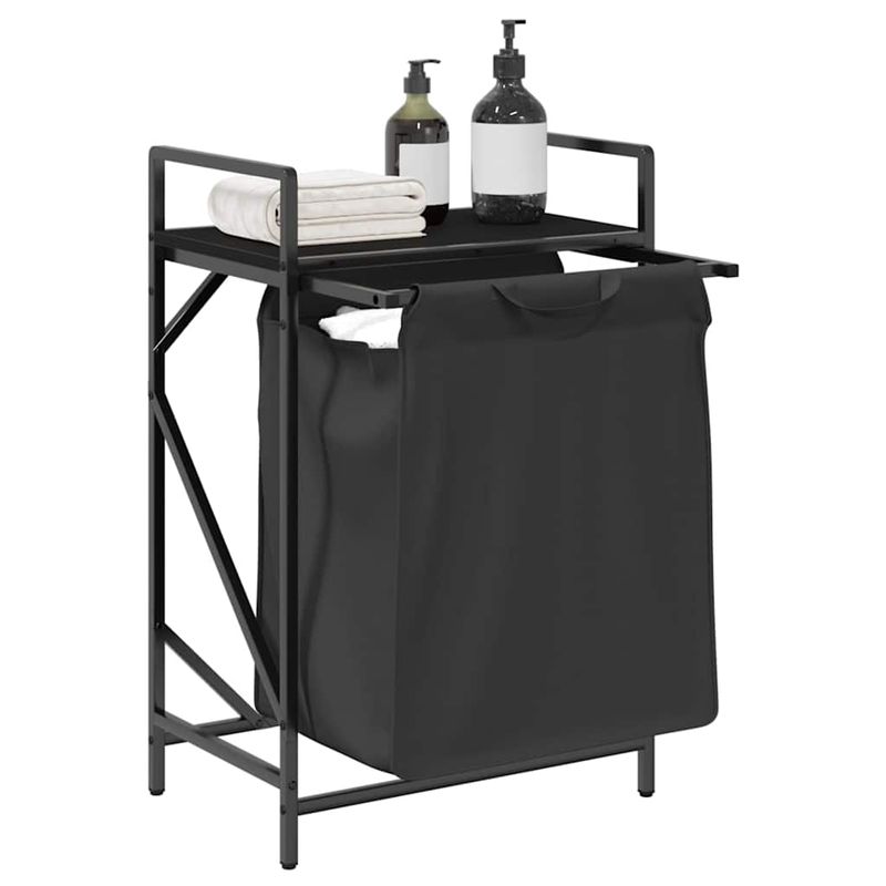 Market - Spalare si intretinere rufe - Uscatoare de rufe si accesorii - Cos de rufe 1 compartiment cu raft stejar negru - Infinity.ro