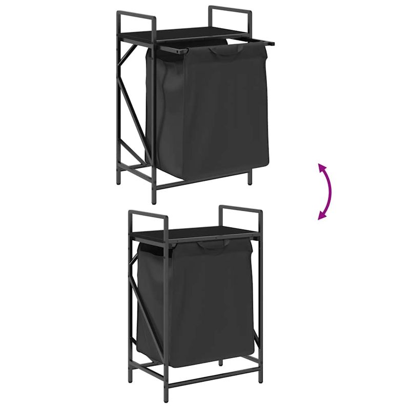 Market - Spalare si intretinere rufe - Uscatoare de rufe si accesorii - Cos de rufe 1 compartiment cu raft stejar negru - Infinity.ro
