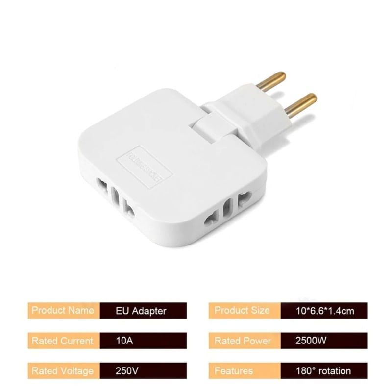 Casa si Gradina - Electrice - Accesorii electrice - Accesorii prize si intrerupatoare - Adaptor Triplu Stecher pentru Priza Techstar® TS-A3 cu Rotire 180°, 250V, 10A, Compatibil EU/US, Alb - Infinity.ro