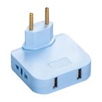 Casa si Gradina - Electrice - Accesorii electrice - Accesorii prize si intrerupatoare - Adaptor Triplu Rotativ 180° cu 2 Prize si 2 Porturi USB Techstar®, 2500W, Albastru - Ideal pentru Spatii Inguste - Infinity.ro