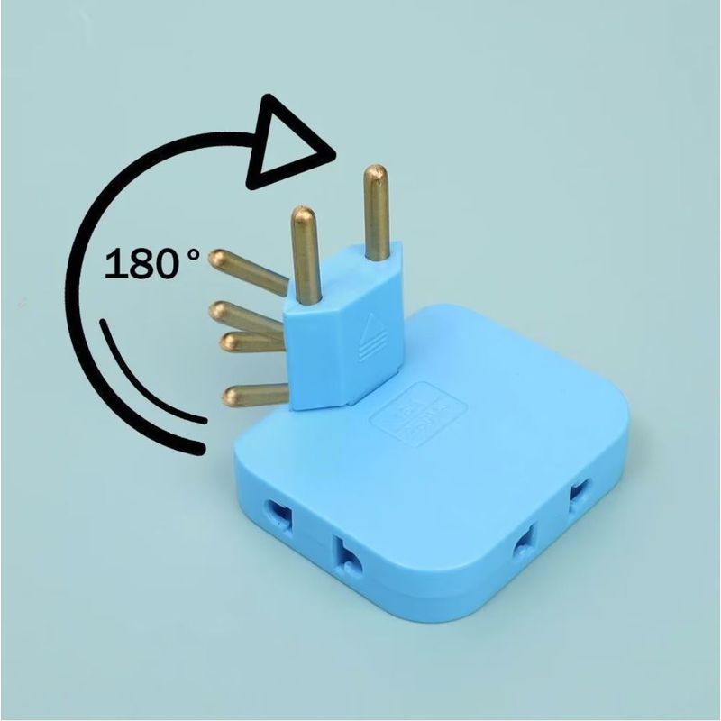 Casa si Gradina - Electrice - Accesorii electrice - Accesorii prize si intrerupatoare - Adaptor Triplu Rotativ 180° cu 2 Prize si 2 Porturi USB Techstar®, 2500W, Albastru - Ideal pentru Spatii Inguste - Infinity.ro