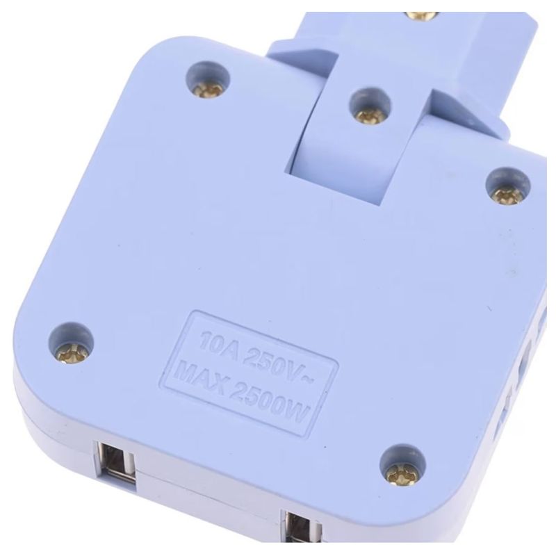 Casa si Gradina - Electrice - Accesorii electrice - Accesorii prize si intrerupatoare - Adaptor Triplu Rotativ 180° cu 2 Prize si 2 Porturi USB Techstar®, 2500W, Albastru - Ideal pentru Spatii Inguste - Infinity.ro