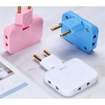Casa si Gradina - Electrice - Accesorii electrice - Accesorii prize si intrerupatoare - Adaptor Triplu Rotativ 180° cu 2 Prize si 2 Porturi USB Techstar®, 2500W, Albastru - Ideal pentru Spatii Inguste - Infinity.ro