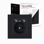 Casa si Gradina - Electrice - Prize - Priza Techstar® PCU1, Simpla, 2 x USB, 2.1 A, Culoare Negru, Policarbonat, 16A - Infinity.ro