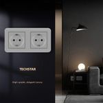 Casa si Gradina - Electrice - Prize - Priza Dubla De Perete Incastrata Techstar® TS-PC, 110-250V, 16A, Ignifuga, 80x151mm, Gri - Infinity.ro