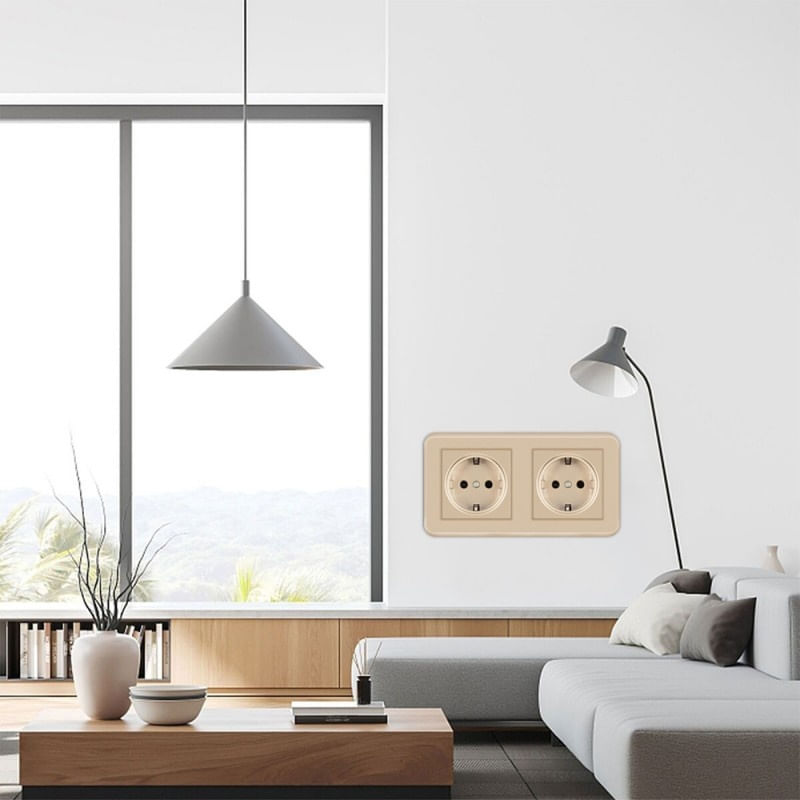 Casa si Gradina - Electrice - Prize - Priza Dubla de Perete Incastrata Techstar® TS-PC, 110-250V, 16A, Ignifuga, 80x151mm, Auriu - Infinity.ro