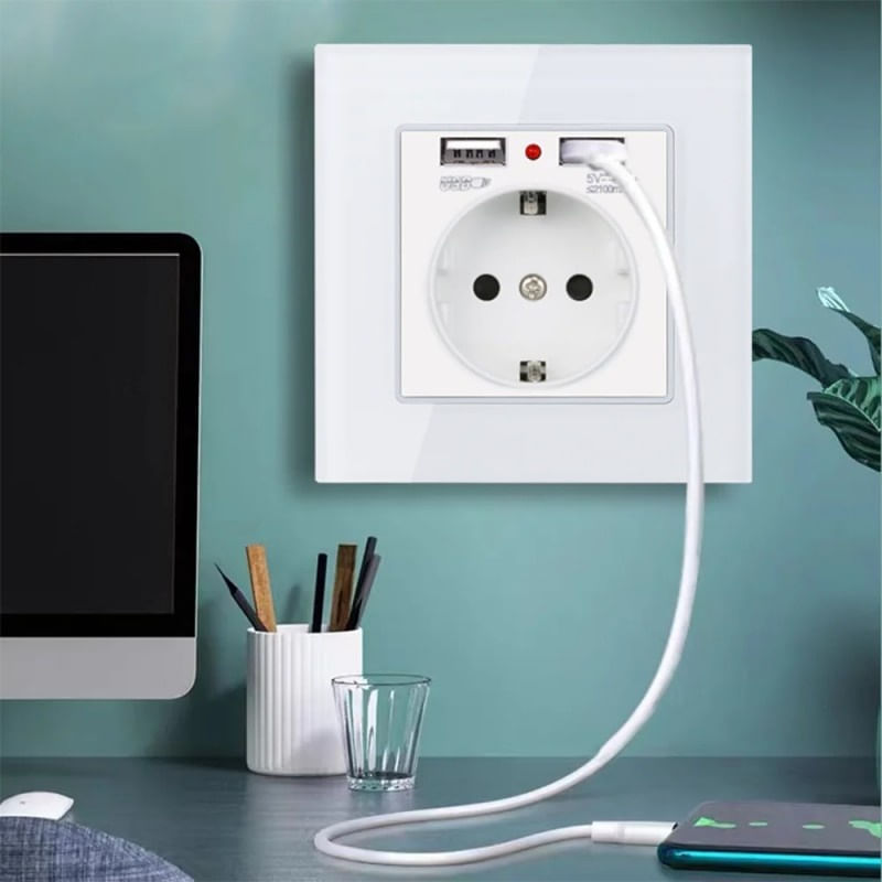 Casa si Gradina - Electrice - Prize - Priza de Perete cu 2 Porturi USB Techstar® TS-PC, 110-250V, 16A, Ignifuga, 86x86mm, Auriu - Infinity.ro