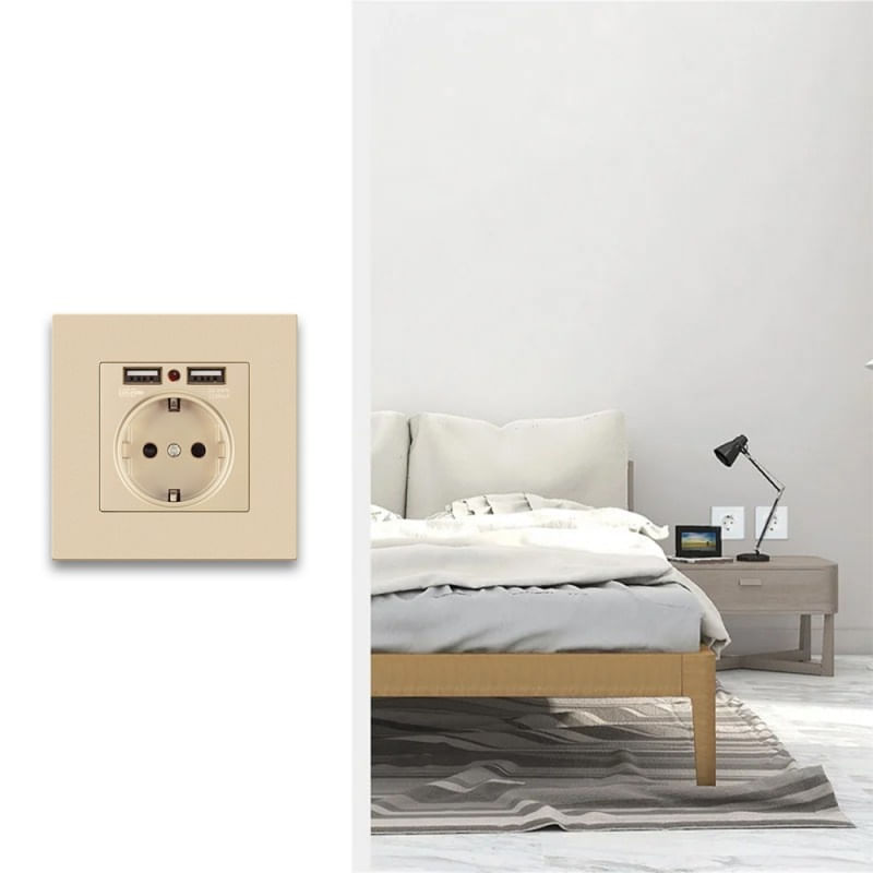 Casa si Gradina - Electrice - Prize - Priza de Perete cu 2 Porturi USB Techstar® TS-PC, 110-250V, 16A, Ignifuga, 86x86mm, Auriu - Infinity.ro