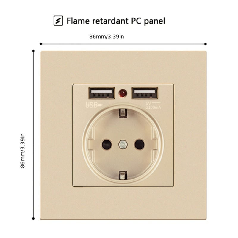Casa si Gradina - Electrice - Prize - Priza de Perete cu 2 Porturi USB Techstar® TS-PC, 110-250V, 16A, Ignifuga, 86x86mm, Auriu - Infinity.ro