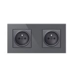 Casa si Gradina - Electrice - Prize - Priza Techstar® Crystal TS2, Dubla, Sticla Securizata, Culoare Gri Metal, 16A - Infinity.ro