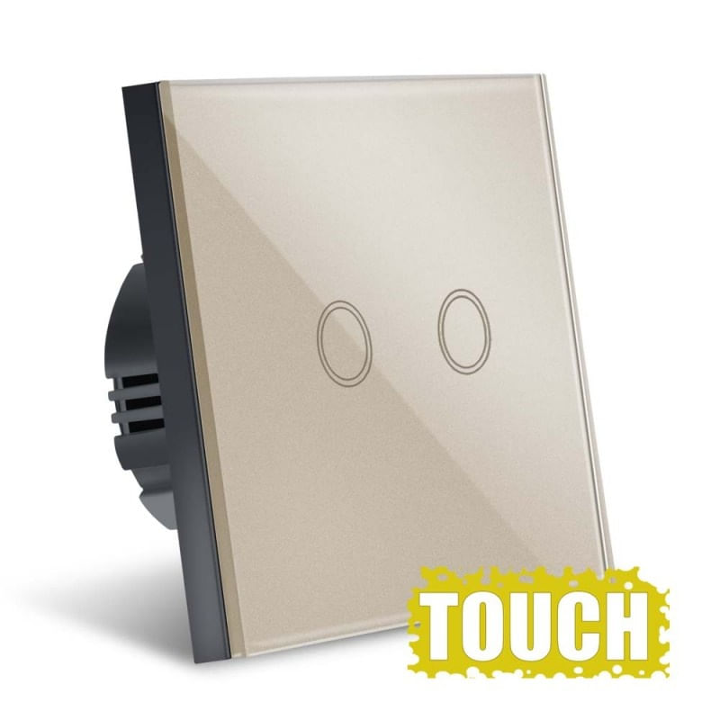 Casa si Gradina - Electrice - Distributie electrica si comanda - Intrerupatoare - Intrerupator Touch Techstar®, Sticla Securizata, Design Modern, Iluminare LED, 2 Faze, Gold - Infinity.ro