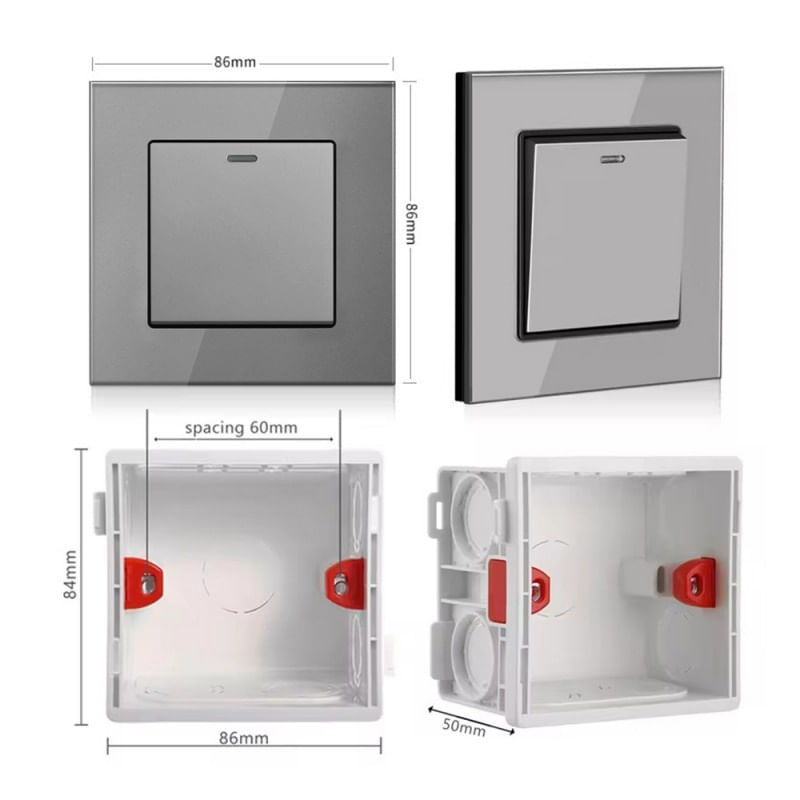Casa si Gradina - Electrice - Distributie electrica si comanda - Intrerupatoare - Intrerupator Cap Scara Cu Panou Din Sticla Securizata Techstar® TGS 01, 220V, 16A, 86 X 86 Mm, Gri, cu 1 Modul - Infinity.ro