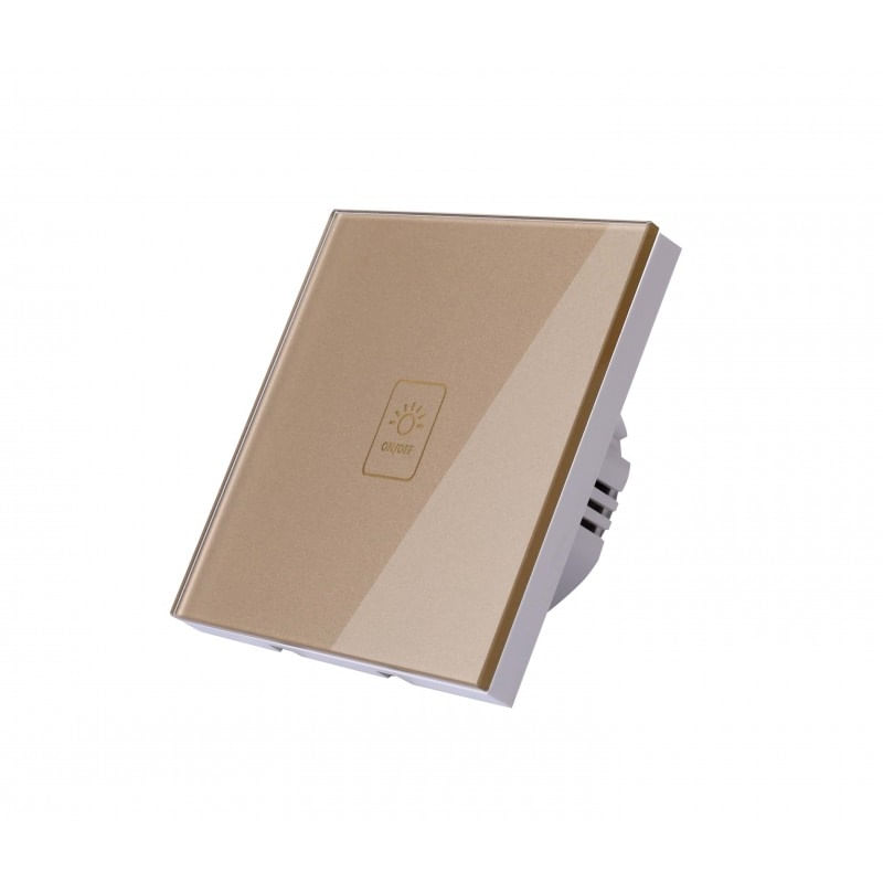 Casa si Gradina - Electrice - Distributie electrica si comanda - Intrerupatoare - Intrerupator Touch Techstar® TG02, Sticla Securizata, Design Modern, Iluminare LED, 1 Faza, Auriu - Infinity.ro