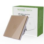 Casa si Gradina - Electrice - Distributie electrica si comanda - Intrerupatoare - Intrerupator Touch Techstar® TG02, Sticla Securizata, Design Modern, Iluminare LED, 1 Faza, Auriu - Infinity.ro