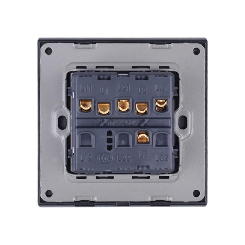 Casa si Gradina - Electrice - Distributie electrica si comanda - Intrerupatoare - Intrerupator Triplu Cap Scara Cu Panou Din Sticla Securizata Techstar® TGS 01, 220V, 16A, 86 X 86 Mm, Gri, cu 3 Faze - Infinity.ro