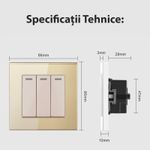 Casa si Gradina - Electrice - Distributie electrica si comanda - Intrerupatoare - Intrerupator Triplu Cap Scara Cu Panou Din Sticla Securizata Techstar® TGS 01, 220V, 16A, 86 X 86 Mm, Gri, cu 3 Faze - Infinity.ro