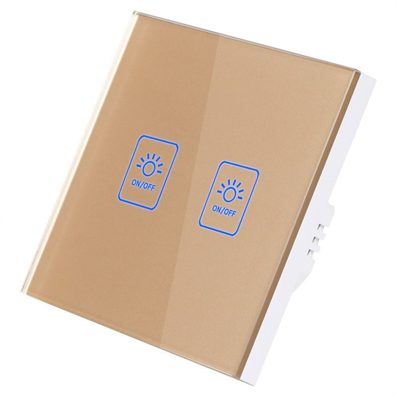 Casa si Gradina - Electrice - Distributie electrica si comanda - Intrerupatoare - Intrerupator Touch Techstar® TG02, Sticla Securizata, Design Modern, Iluminare LED, 2 Faze, Auriu - Infinity.ro