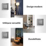 Casa si Gradina - Electrice - Distributie electrica si comanda - Intrerupatoare - Intrerupator Triplu Cap Scara Cu Panou Din Sticla Securizata Techstar® TGS 01, 220V, 16A, 86 X 86 Mm, Gri, cu 3 Faze - Infinity.ro